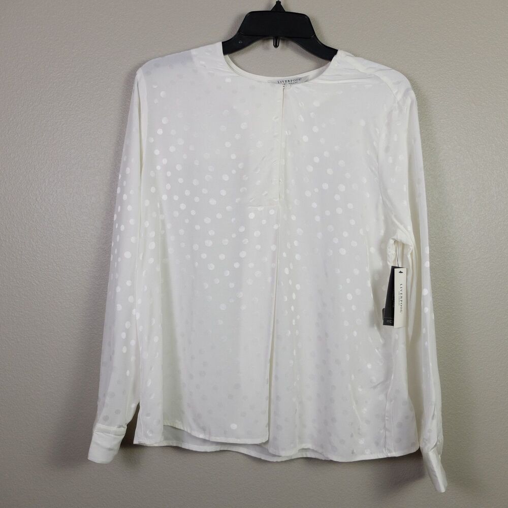 Liverpool Los Angeles Porcelain Dot Popover Woven Blouse Size S NWT - Picture 11 of 12